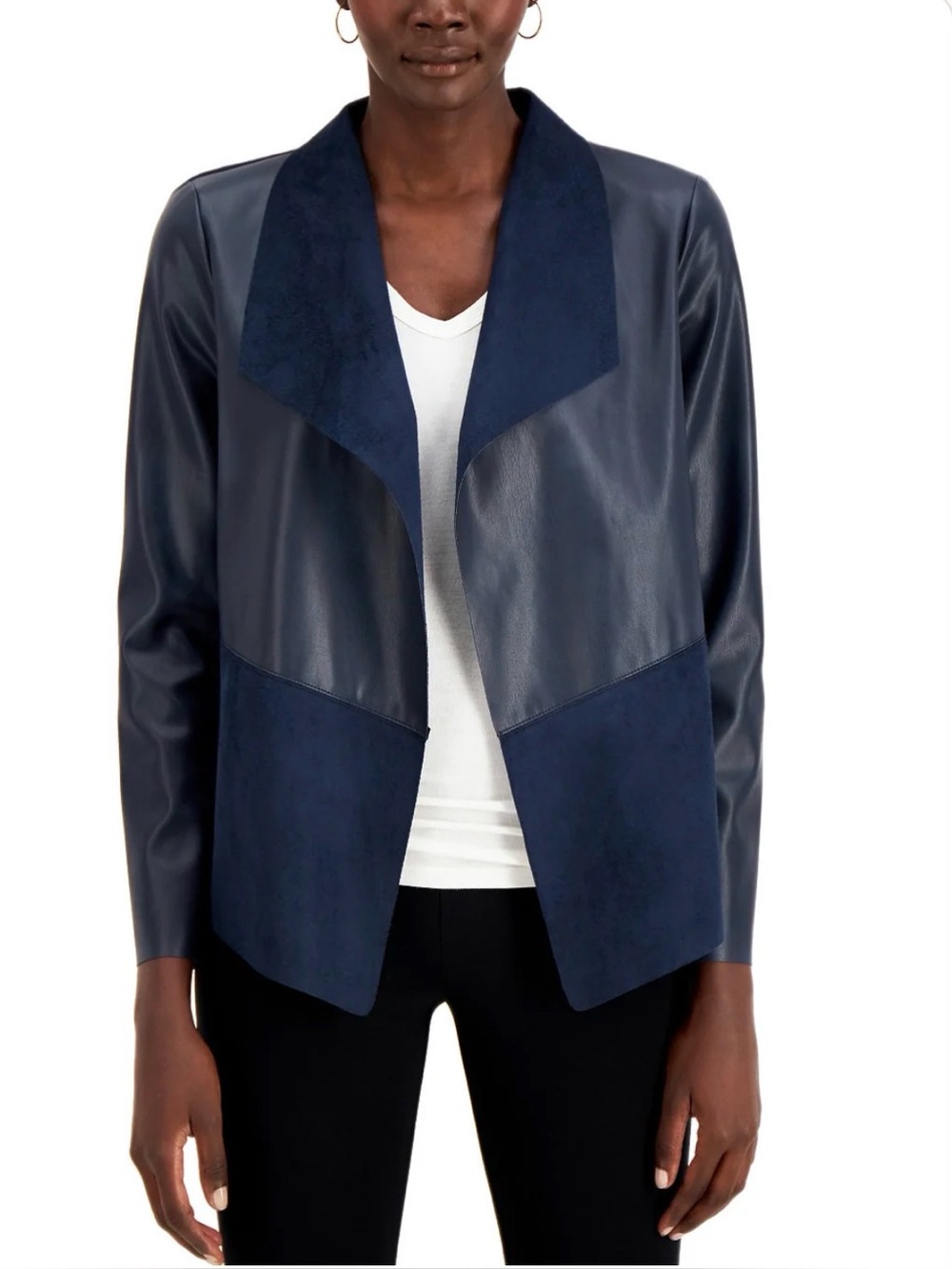 Alfani Blue Knit-Back Mixed-Media Jacket